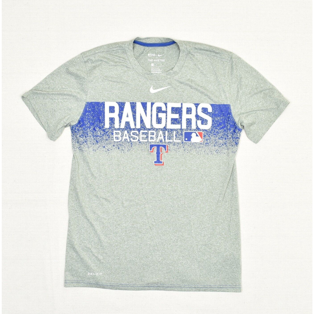 Nike Men T Shirt Short Sleeve Polyester Gray Size M Dri Fit Texas Rangers MLB
